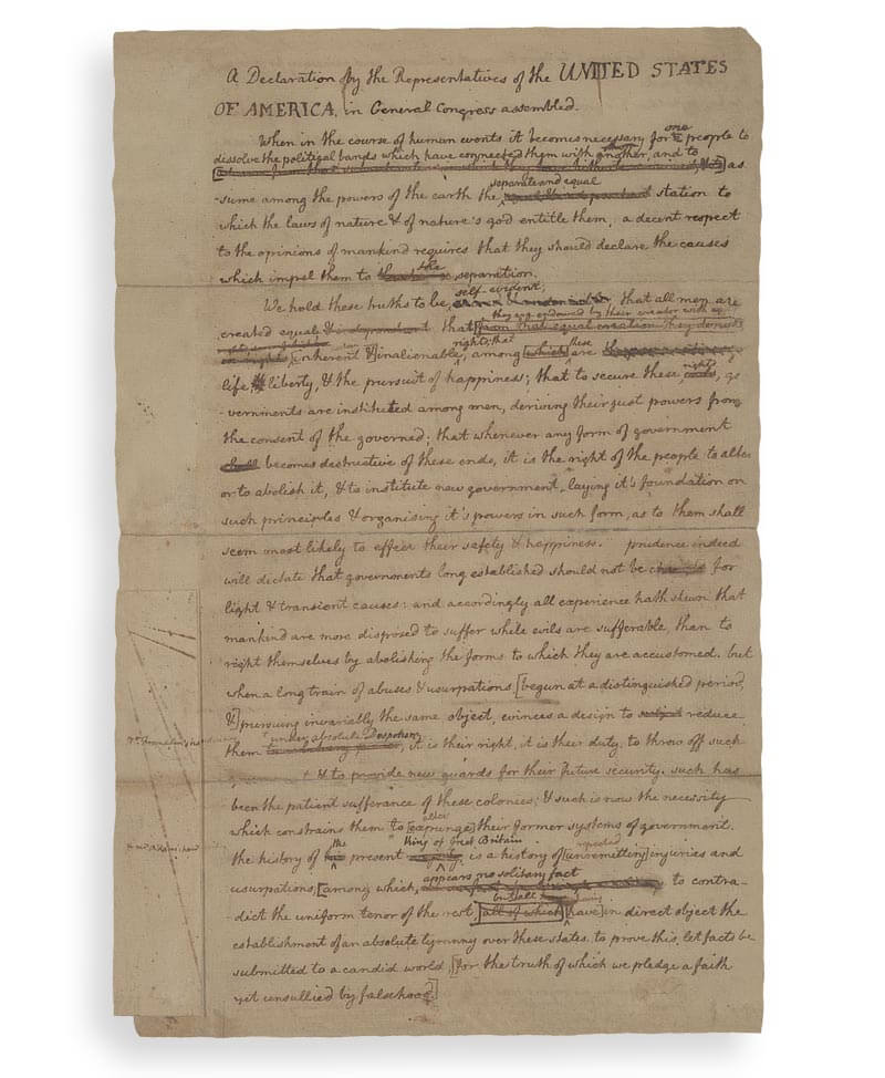 The Manuscript of the United States declaration of independence by Thomas Jefferson